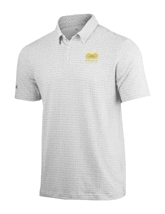 Adidas White Printed Blend Polo w/Monarch Funds Logo