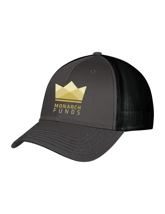 Charcoal & Black Mesh Trucker Cap Snap Back w/Monarch Funds Logo