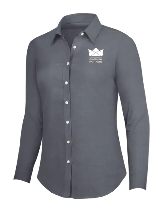 Dark Grey Womens SuperPro Oxford Shirt w/Kingsview Partners Logo