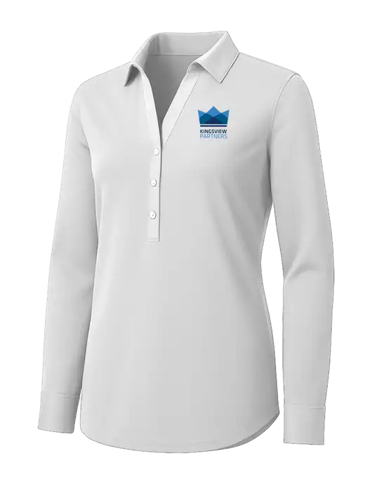 Womens White City Stretch Shirt w/Kingsview Partners Logo