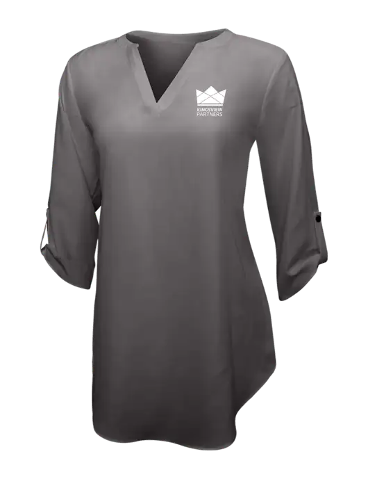 Dark Grey Womens 3/4 Sleeve Tunic Blouse w/Kingsview Partners Logo