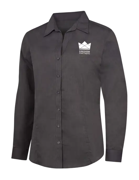 Womens Soft Black Crosshatch Easy Care Shirt w/Kingsview Partners Logo