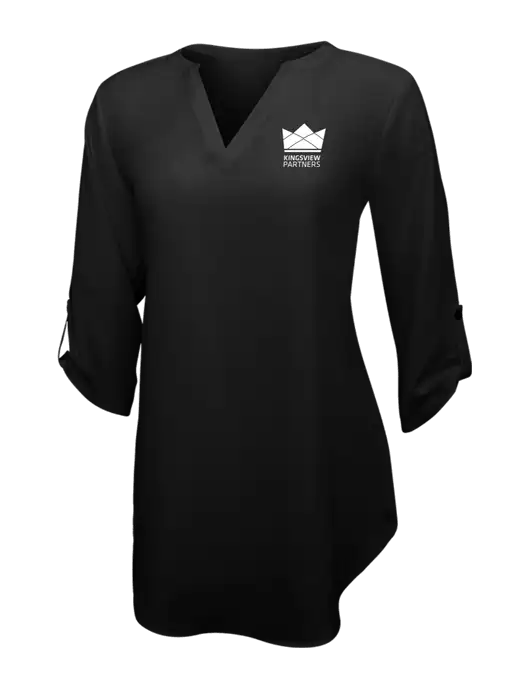 Womens Black 3/4 Sleeve Tunic Blouse w/Kingsview Partners Logo