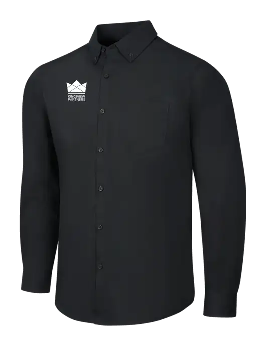 Black Long Sleeve Carefree Poplin Shirt w/Kingsview Partners Logo