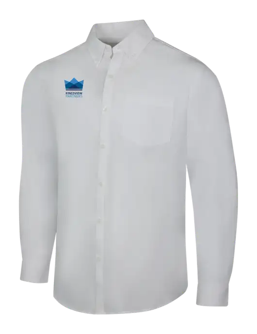 White Long Sleeve Carefree Poplin Shirt w/Kingsview Partners Logo