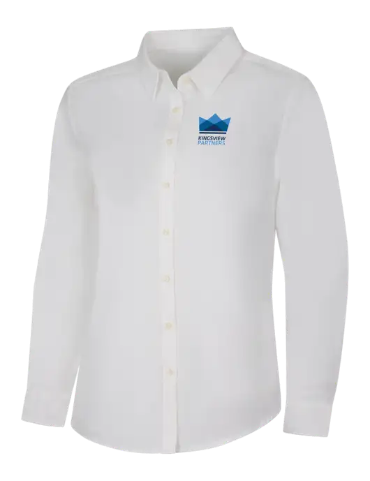 Womens White Long Sleeve Superpro React Twill Shirt w/Kingsview Partners Logo