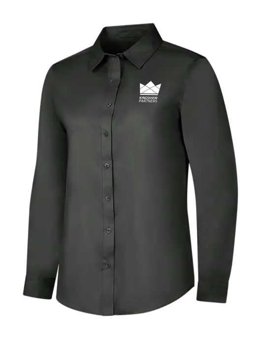 Dark Grey Womens Long Sleeve Superpro React Twill Shirt w/Kingsview Partners Logo