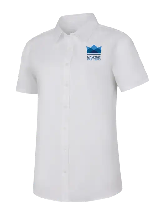 Womens White Short Sleeve Superpro React Twill Shirt w/Kingsview Partners Logo