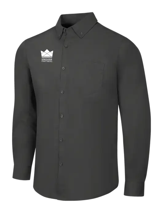 Dark Grey Long Sleeve Carefree Poplin Shirt w/Kingsview Partners Logo