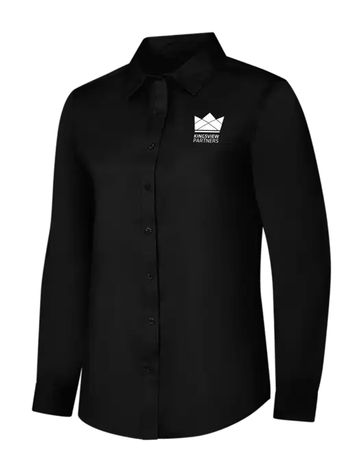 Womens Black Long Sleeve Superpro React Twill Shirt w/Kingsview Partners Logo