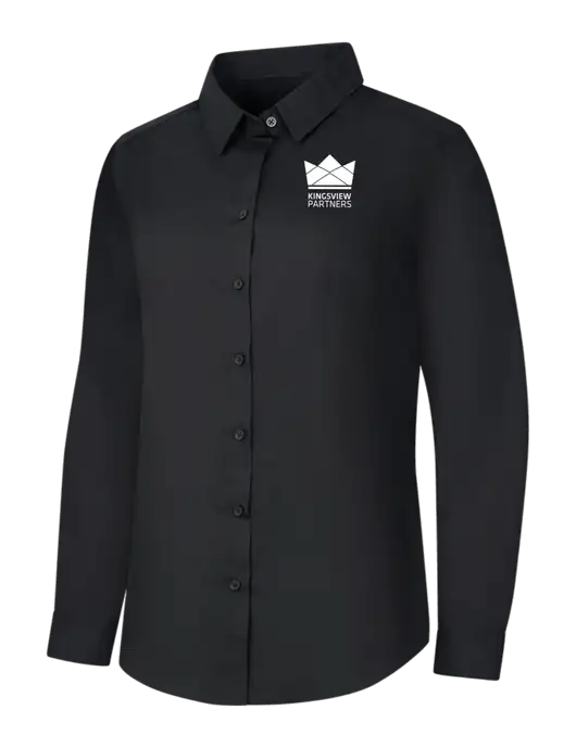 Womens Black Long Sleeve Carefree Poplin Shirt w/Kingsview Partners Logo