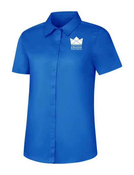 Womens Short Sleeve Royal Blue Superpro React Twill Shirt w/Kingsview Partners Logo