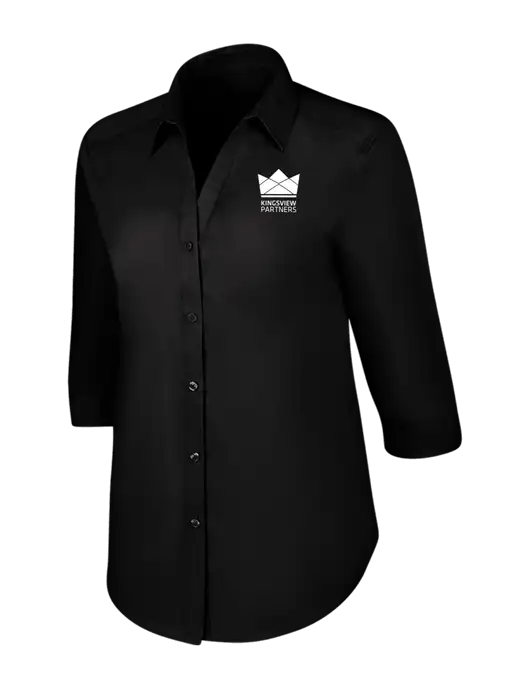 Womens Black 3/4 Sleeve Carefree Poplin Shirt w/Kingsview Partners Logo
