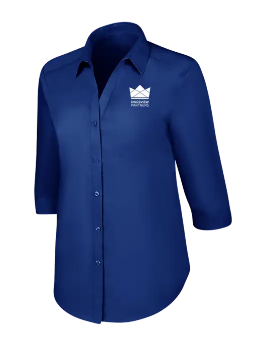 Womens Royal 3/4 Sleeve Carefree Poplin Shirt w/Kingsview Partners Logo