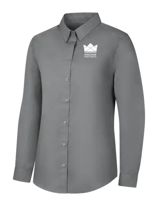 Womens Medium Grey Long Sleeve Carefree Poplin Shirt w/Kingsview Partners Logo