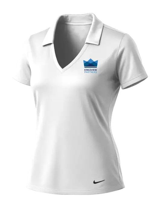 NIKE White Womens Dri-Fit Vertical Mesh Polo w/Kingsview Partners Logo