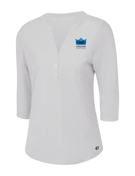 OGIO Bright White Jewel Henley w/Kingsview Partners Logo