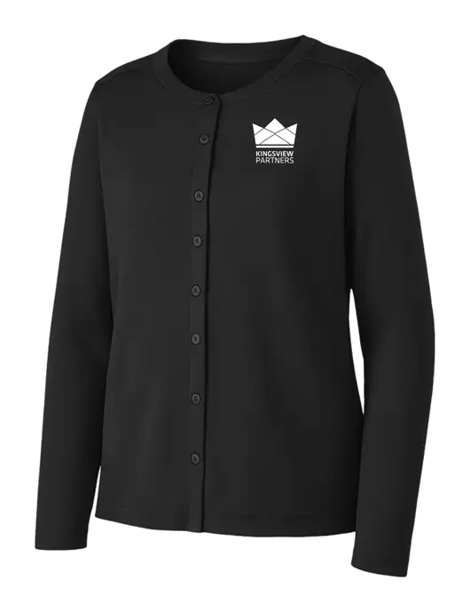 Black Womens Concept Stretch Button-Front Cardigan Sweater w/Kingsview Partners Logo