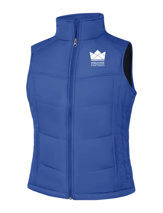 Womens Dark Royal Blue/Black Puffy Vest w/Kingsview Partners Logo