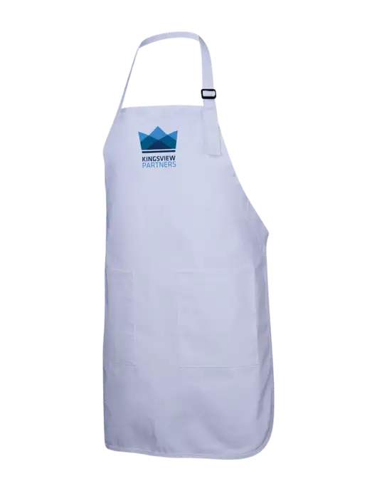 Full-Length White Apron With Pockets w/Kingsview Partners Logo