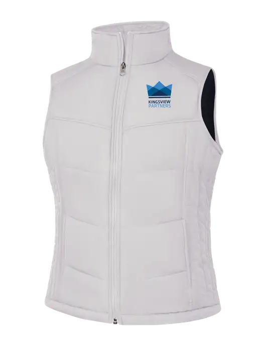 Womens White/Dark Slate Puffy Vest w/Kingsview Partners Logo