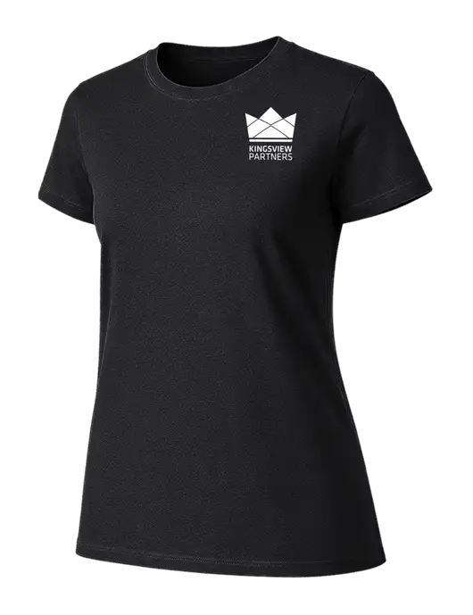 Womens Ring Spun Jet Black 4.5 oz T-Shirt w/Kingsview Partners Logo