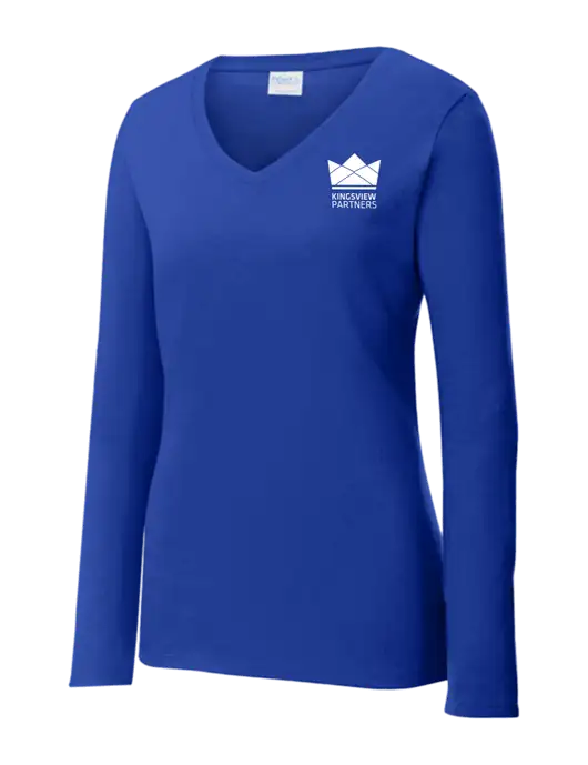 Womens  V-Neck Ring Spun Royal 4.5 oz Long Sleeve T-Shirt w/Kingsview Partners Logo
