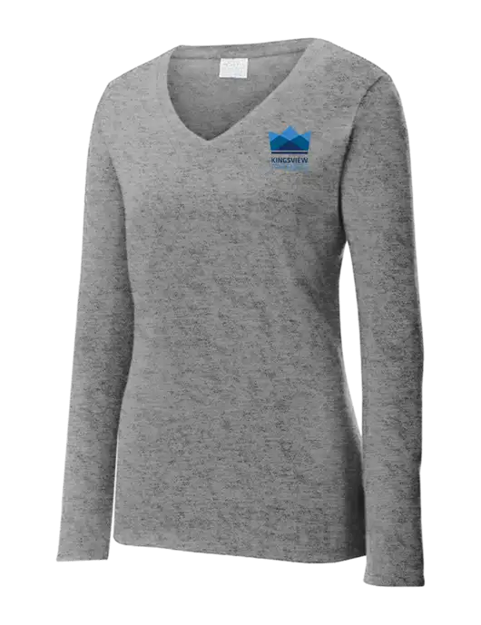 Womens  V-Neck Ring Spun Grey Heather 4.5 oz Long Sleeve T-Shirt w/Kingsview Partners Logo