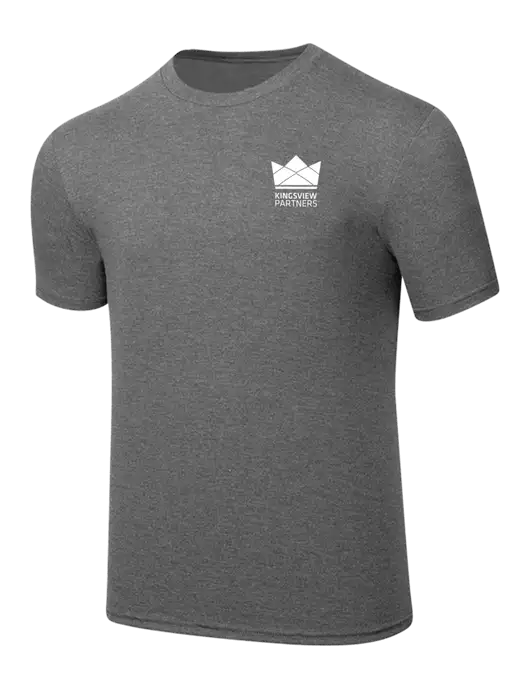 Simply Soft Heathered Medium Grey 4.5oz  Poly/Combed Ring Spun Cotton T-Shirt w/Kingsview Partners Logo