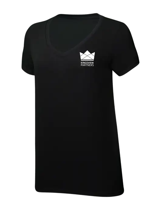 Womens Simply Soft V-Neck Black 4.5oz  Poly/Combed Ring Spun Cotton T-Shirt w/Kingsview Partners Logo