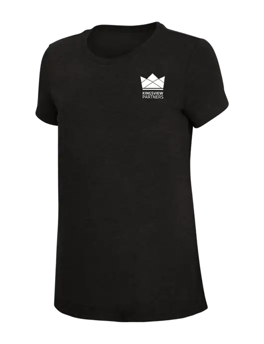 Womens Simply Soft Black 4.5oz Poly/Combed Ring Spun Cotton T-Shirt w/Kingsview Partners Logo