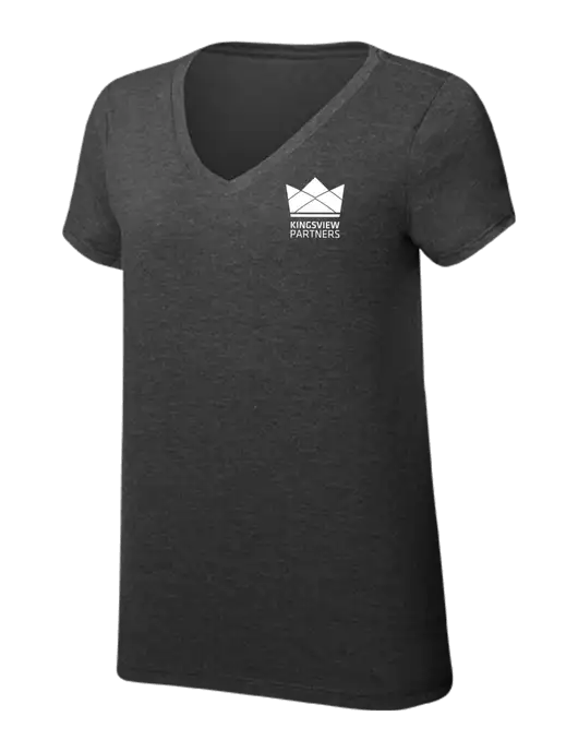 Womens Simply Soft V-Neck Black Frost 4.5oz  Poly/Combed Ring Spun Cotton T-Shirt w/Kingsview Partners Logo