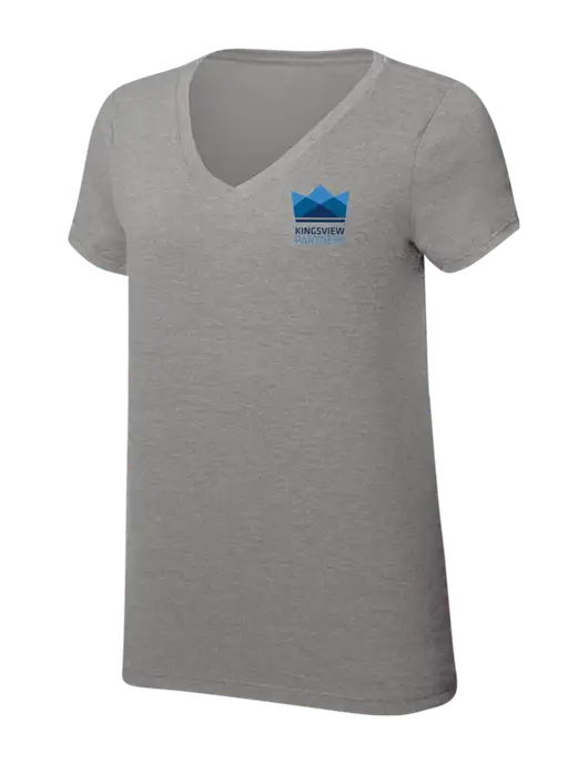 Womens Simply Soft V-Neck Grey Frost 4.5oz  Poly/Combed Ring Spun Cotton T-Shirt w/Kingsview Partners Logo