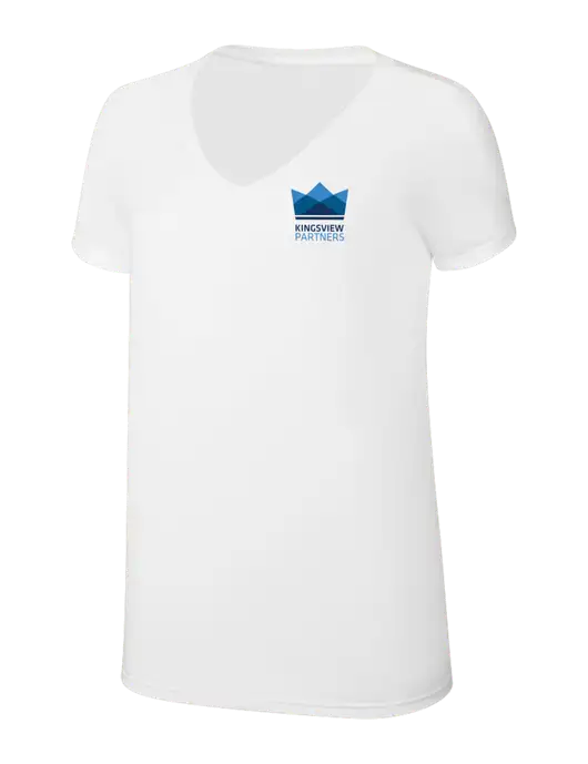 Womens Simply Soft V-Neck White 4.5oz  Poly/Combed Ring Spun Cotton T-Shirt w/Kingsview Partners Logo