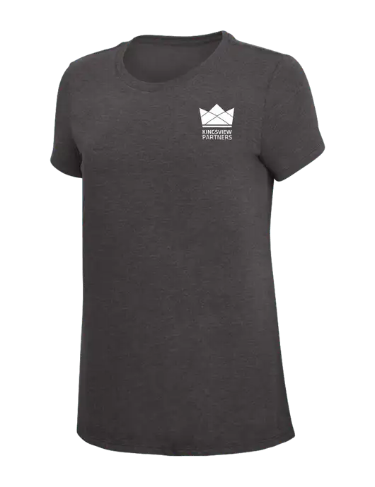 Womens Simply Soft Heather Charcoal 4.5oz  Poly/Combed Ring Spun Cotton T-Shirt w/Kingsview Partners Logo