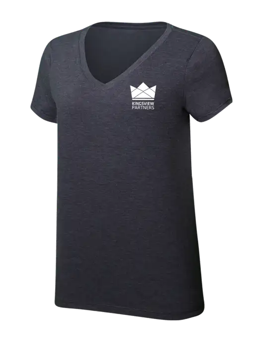 Womens Simply Soft V-Neck Heather Charcoal 4.5oz  Poly/Combed Ring Spun Cotton T-Shirt w/Kingsview Partners Logo