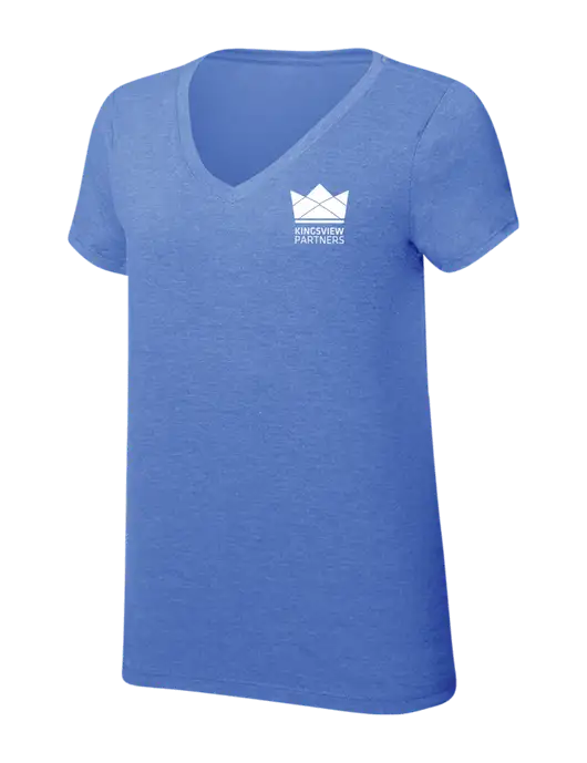Womens Simply Soft V-Neck Royal Frost 4.5oz  Poly/Combed Ring Spun Cotton T-Shirt w/Kingsview Partners Logo