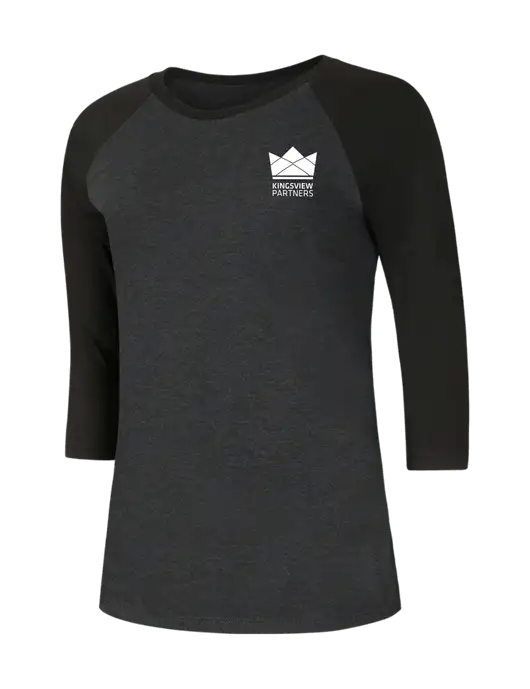 Womens Simply Soft 3/4 Sleeve Black/Black Frost Ring Spun Cotton T-Shirt w/Kingsview Partners Logo