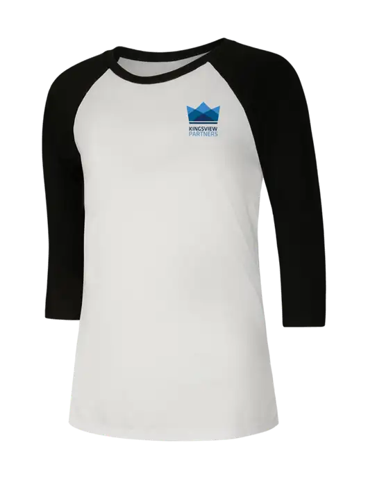 Womens Simply Soft 3/4 Sleeve Black/White Ring Spun Cotton T-Shirt w/Kingsview Partners Logo