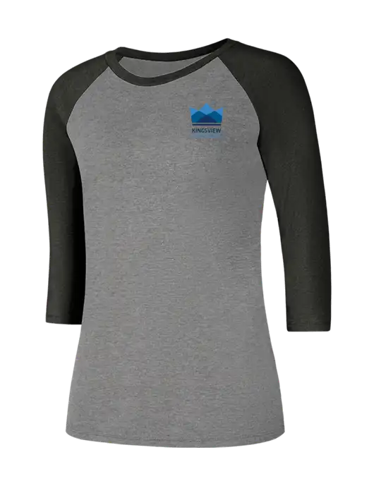 Womens Simply Soft 3/4 Sleeve Black Frost/Grey Frost Ring Spun Cotton T-Shirt w/Kingsview Partners Logo