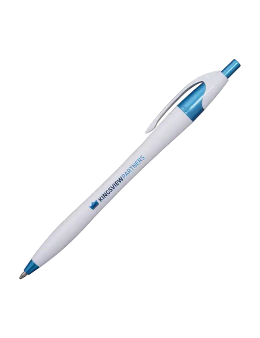Novella White/Blue Shimmer Pen - Blue Ink w/Kingsview Partners Logo