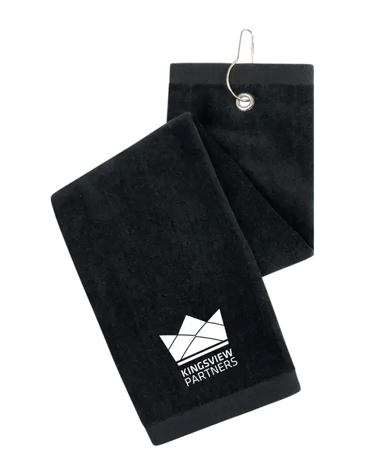 Black Tri-Fold Golf Towel with Grommet w/Kingsview Partners Logo
