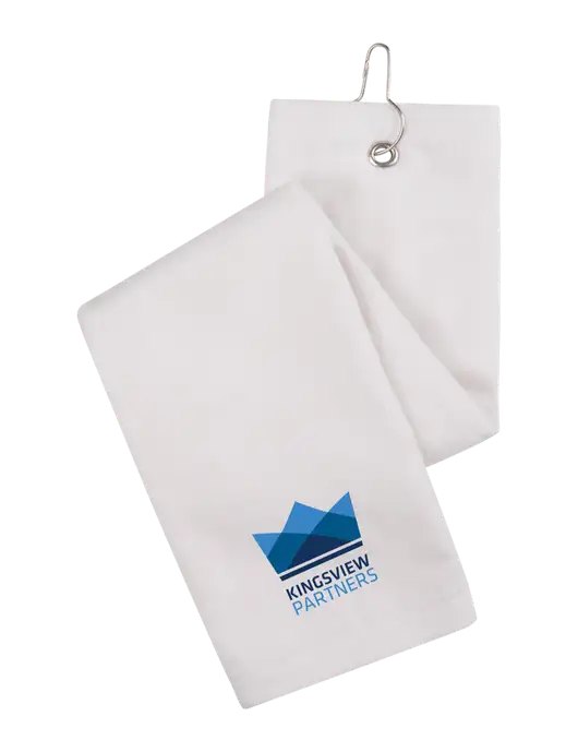 White Tri-Fold Golf Towel with Grommet w/Kingsview Partners Logo