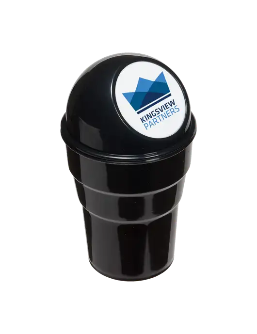 Black Car Cup Holder Trash Can w/Kingsview Partners Logo