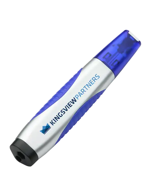 Silver/Blue Level Light Screwdriver Pen w/Kingsview Partners Logo