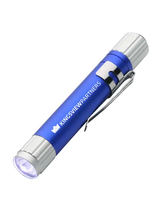 Blue Aluminum LED Penlight w/Kingsview Partners Logo