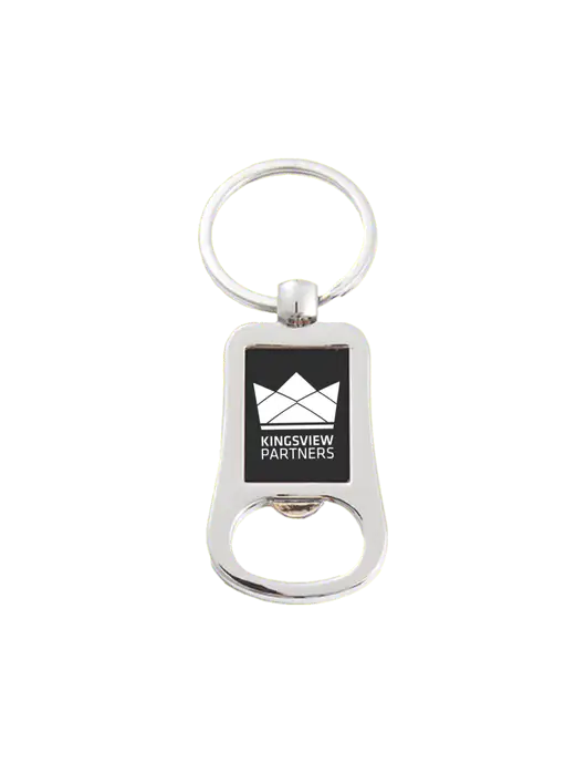 Silver & Black Bottle Opener Keychain w/Kingsview Partners Logo
