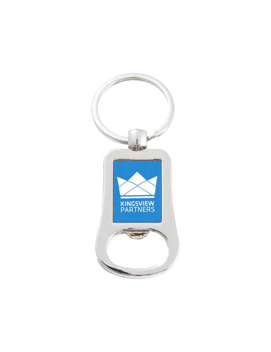 Silver & Blue Bottle Opener Keychain w/Kingsview Partners Logo