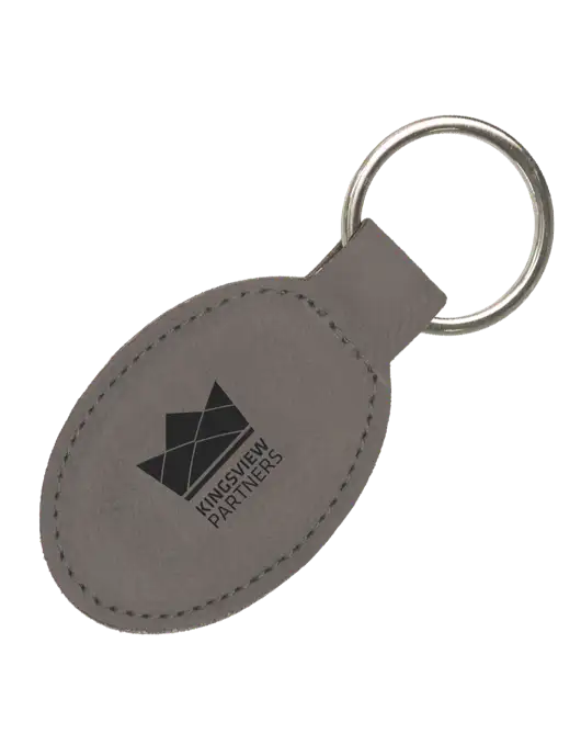 Grey Leatherette Oval Keychain w/Kingsview Partners Logo