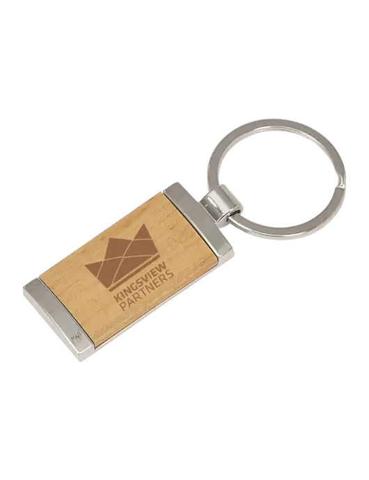 Wood & Silver Rectangle Keychain w/Kingsview Partners Logo